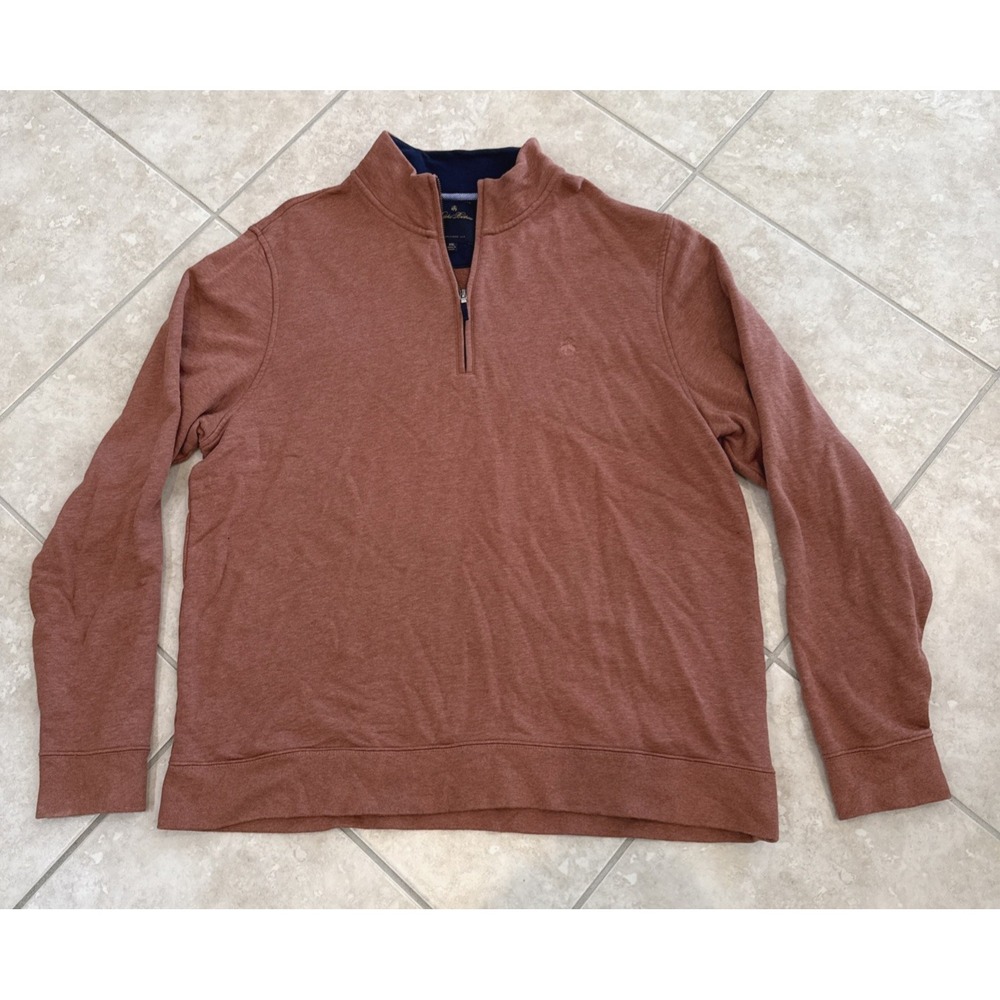 Brooks Brothers Sweater 2XL Coral‎ Pink 1/4 Zip Pullover Mock Neck Logo Basic
